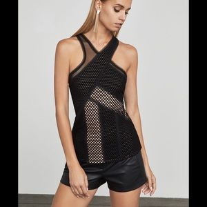 BCBG Katlin geometric mesh tank